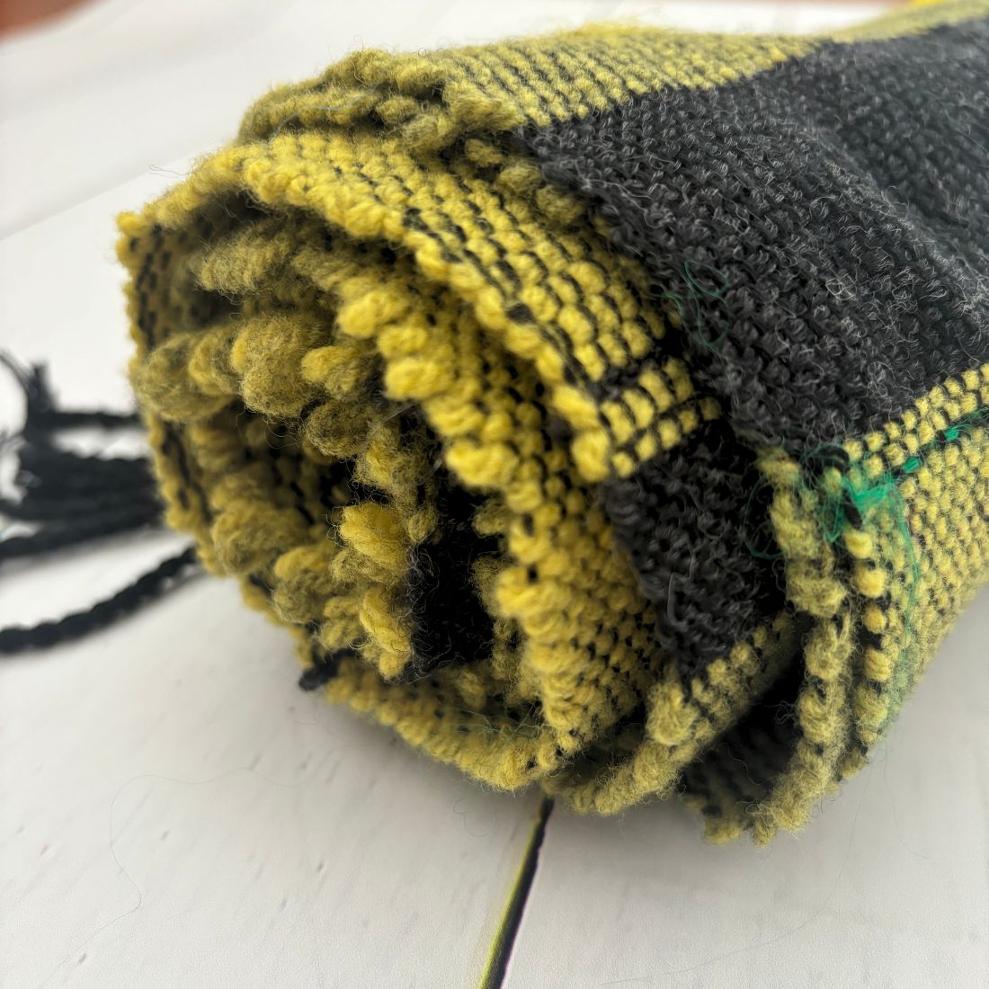 Handwoven Scarf - Yellow - Green - Wool - Cotton