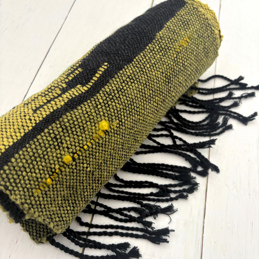 Handwoven Scarf - Yellow - Green - Wool - Cotton