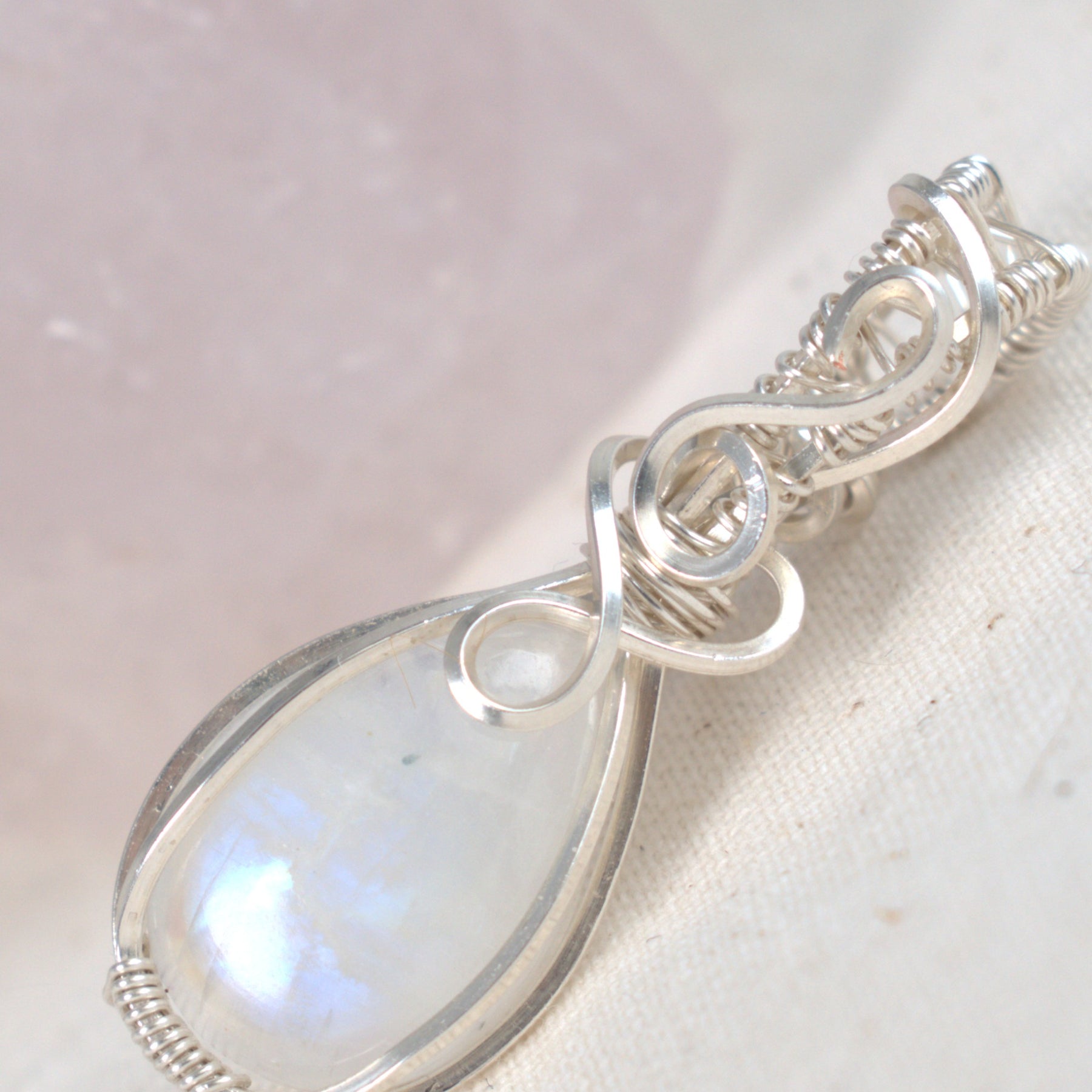 Wire Wrapped Rainbow Moonstone Keepsake Pendant