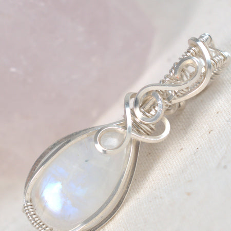 Wire Wrapped Rainbow Moonstone Keepsake Pendant