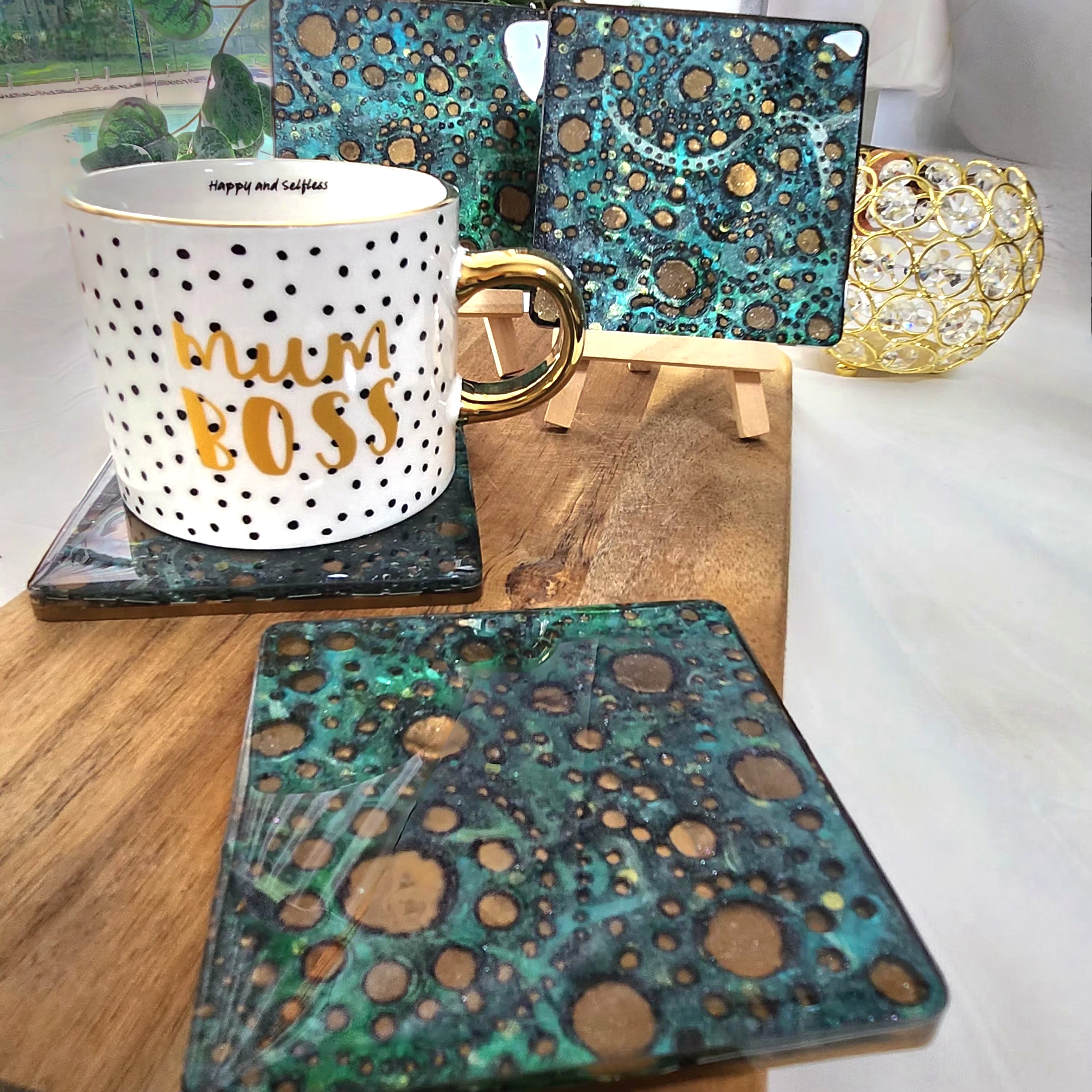 "Holey Moley" Resin Drink Coasters Set of 4, Epoxy Resin Coasters, Drinkware