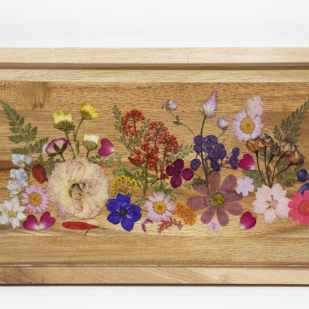 ACACIA TIMBER BOTANICAL SERVING TRAY with Handles