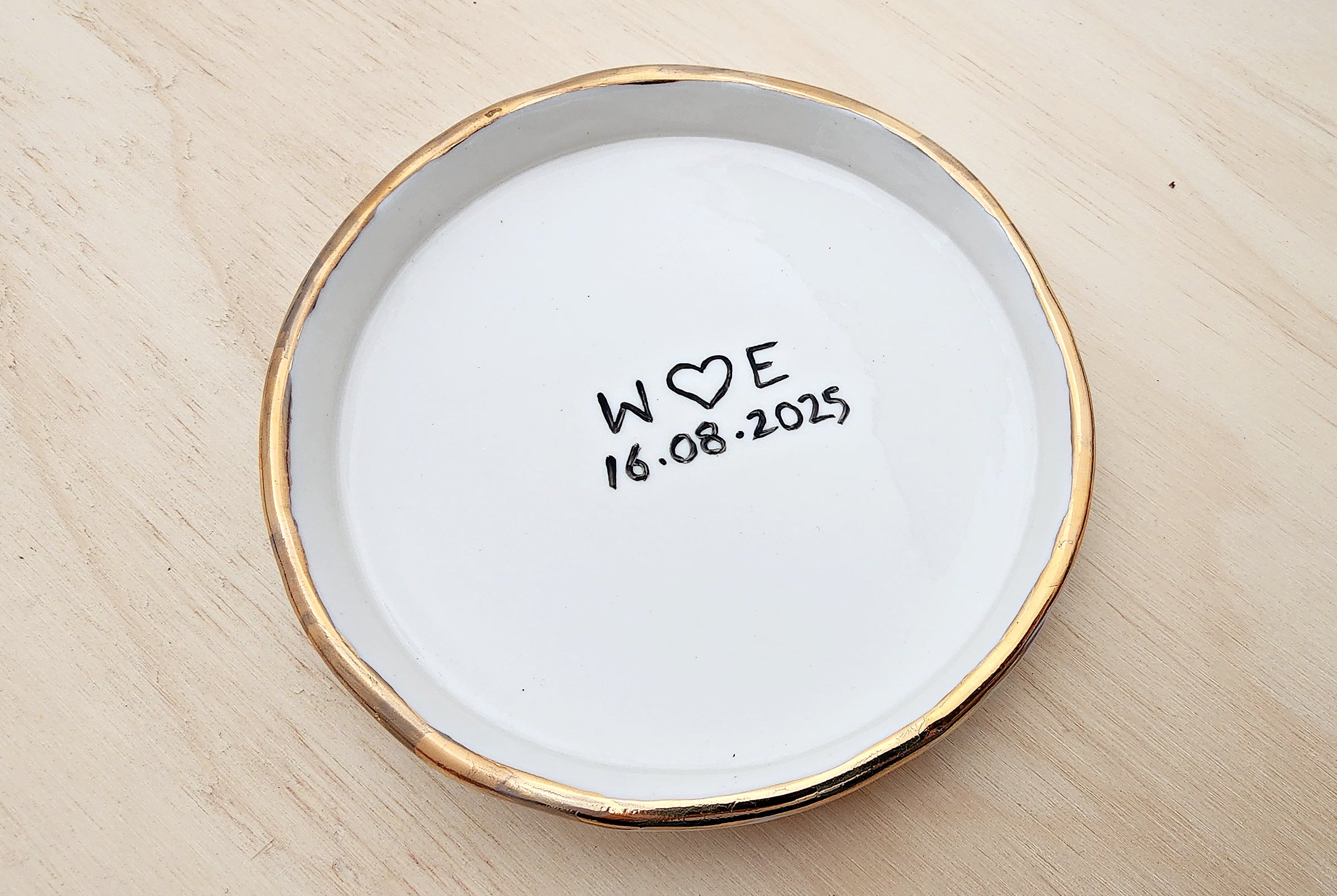 Personalised ring dish with gold or silver and rim, Custom Wedding Gift, Anniversary Gift