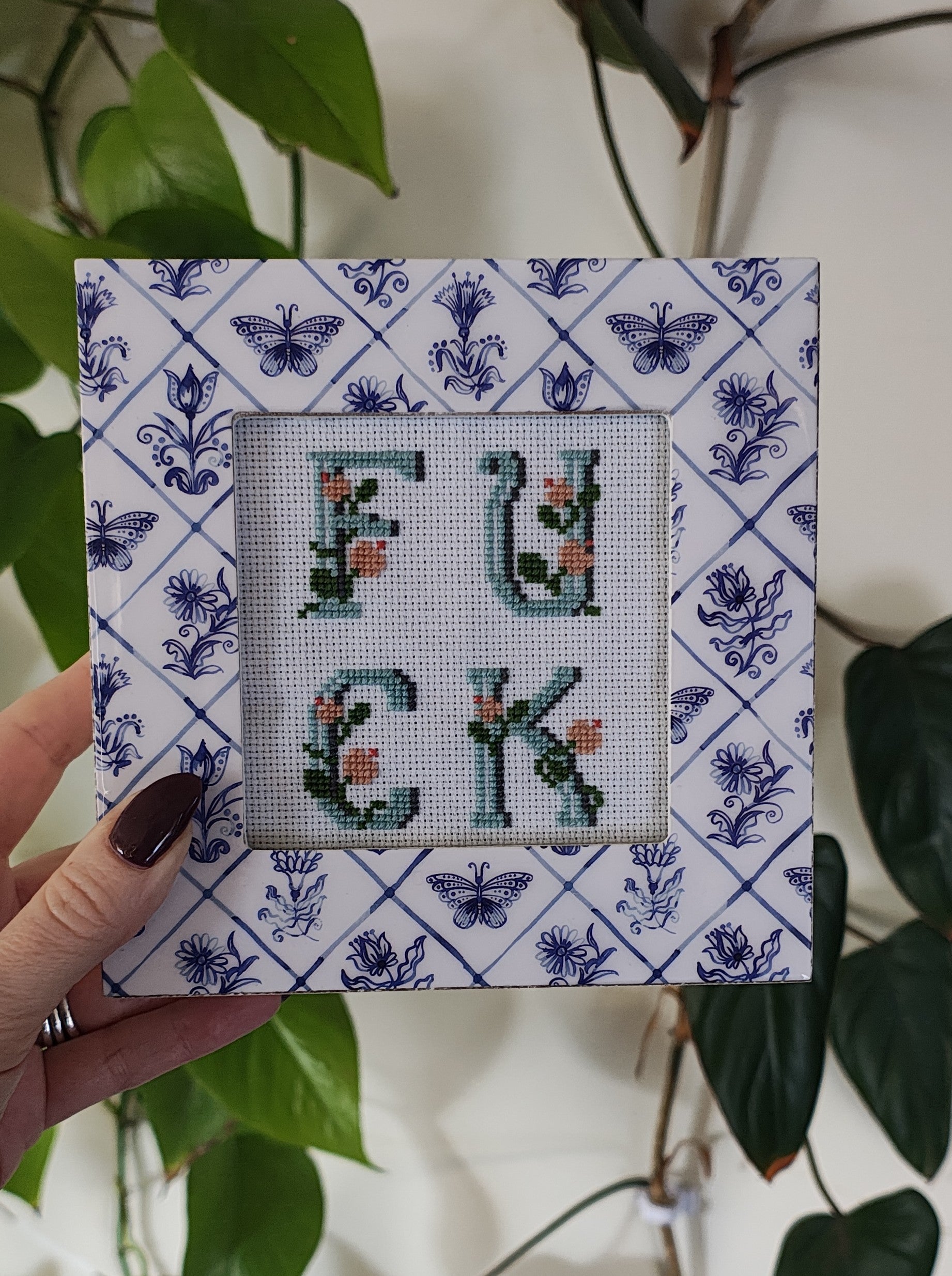 "F*ck" framed cross stitch