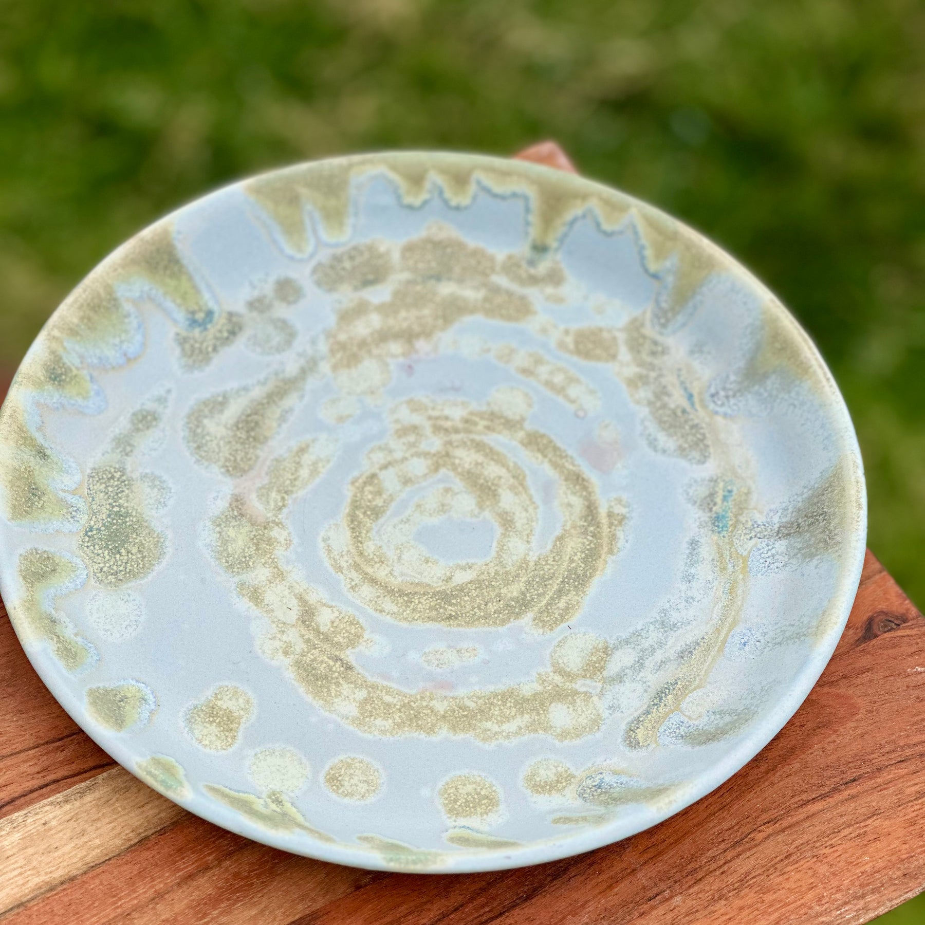 Shoreline Ceramic Plate | Handmade Coastal Stoneware Serving Plate | Blue & Sage Glaze | 24cm