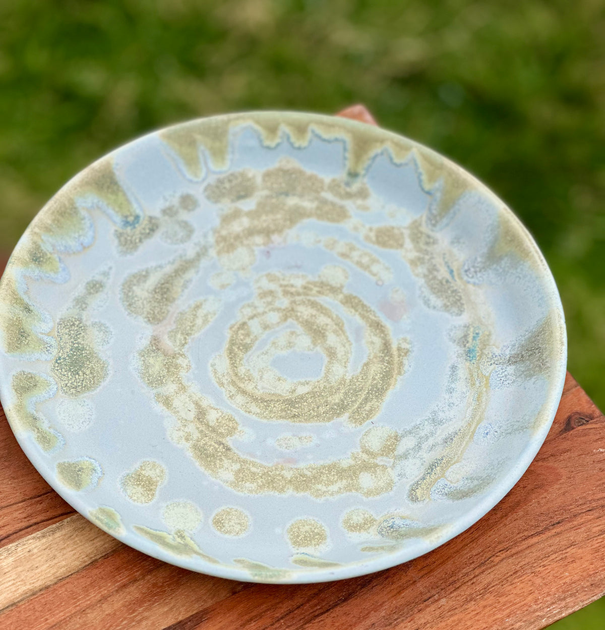 Shoreline Ceramic Plate | Handmade Coastal Stoneware Serving Plate | Blue & Sage Glaze | 24cm