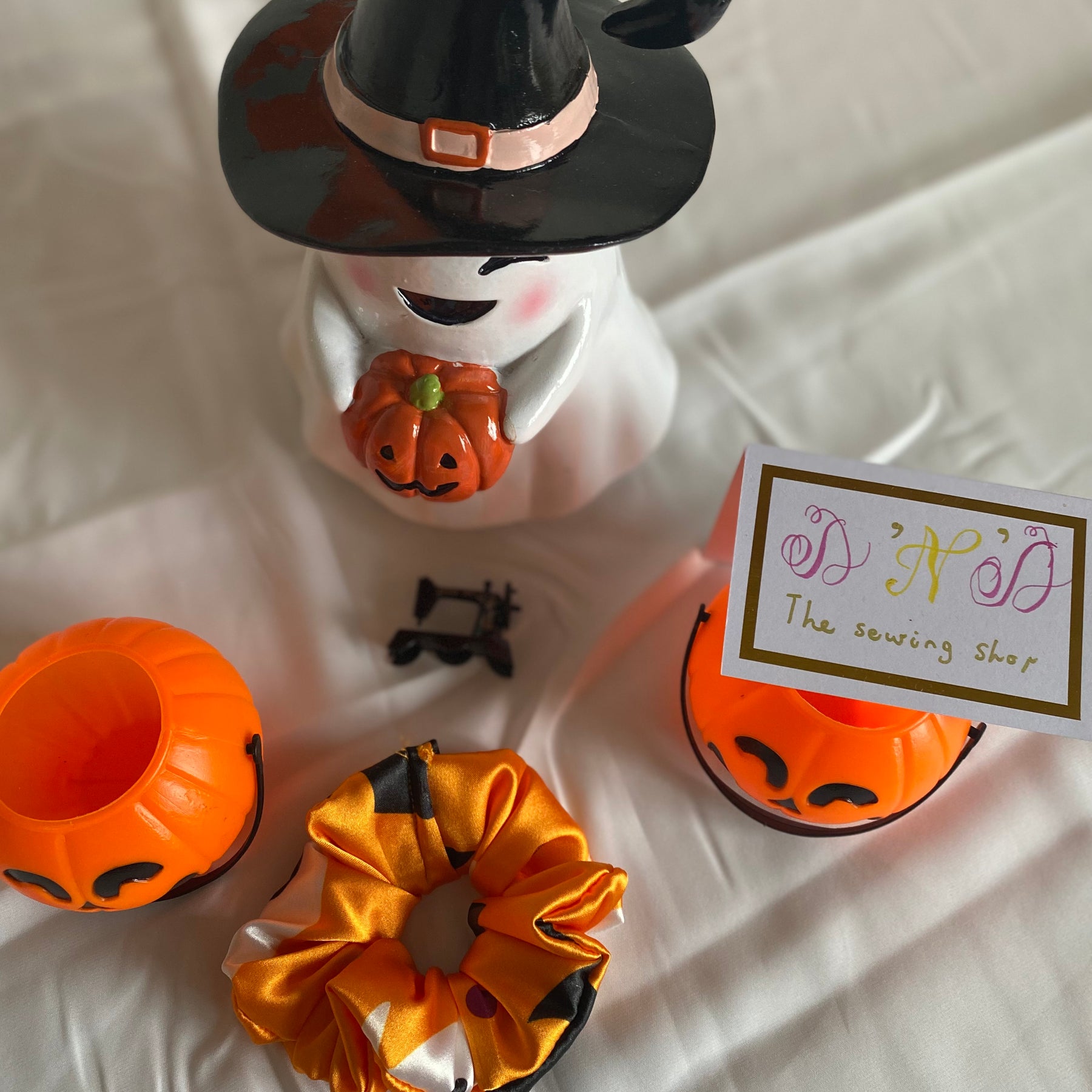 🎃 Handmade Halloween Satin Scrunchies – Set of 4