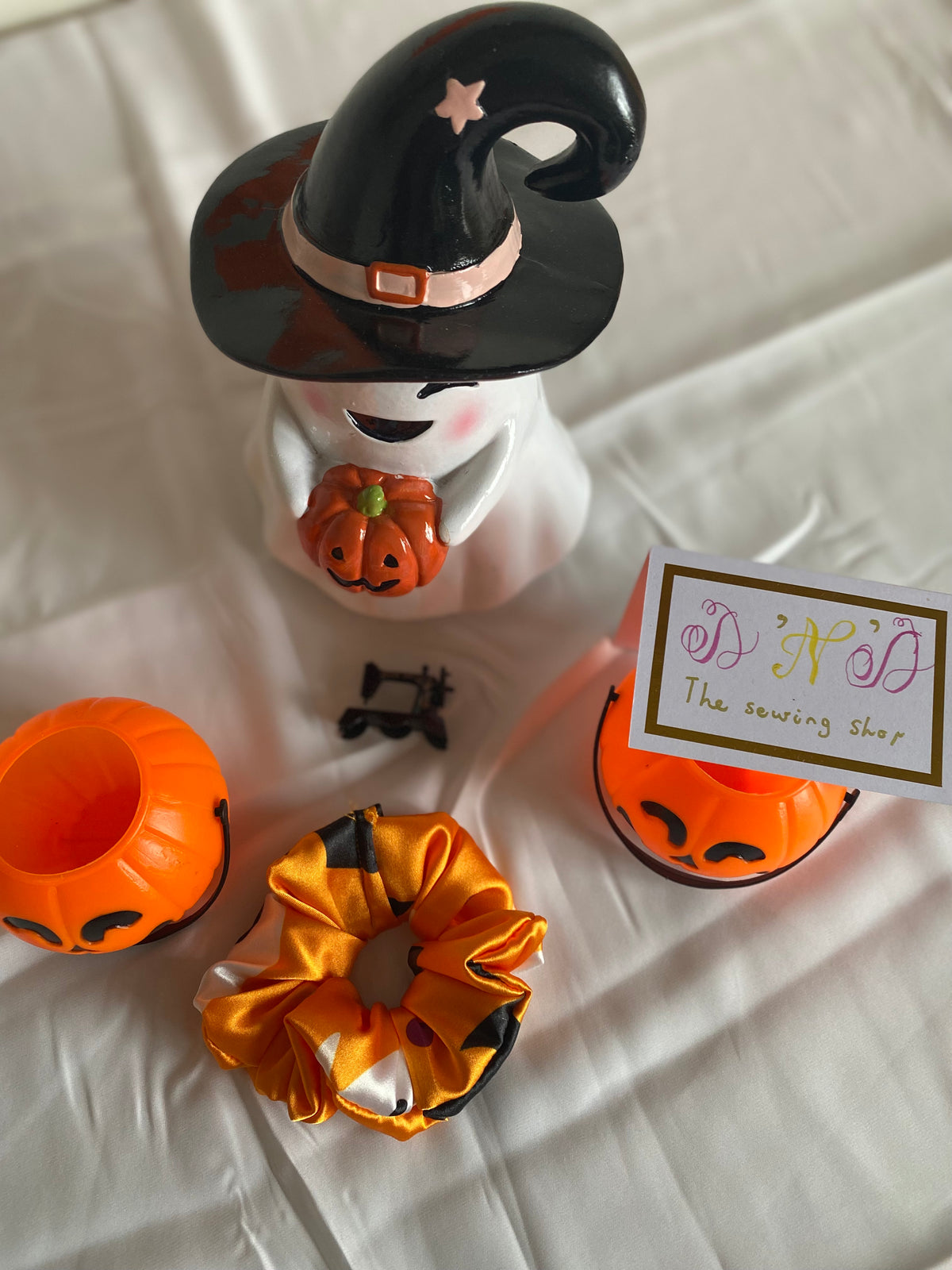 🎃 Handmade Halloween Satin Scrunchies – Set of 4
