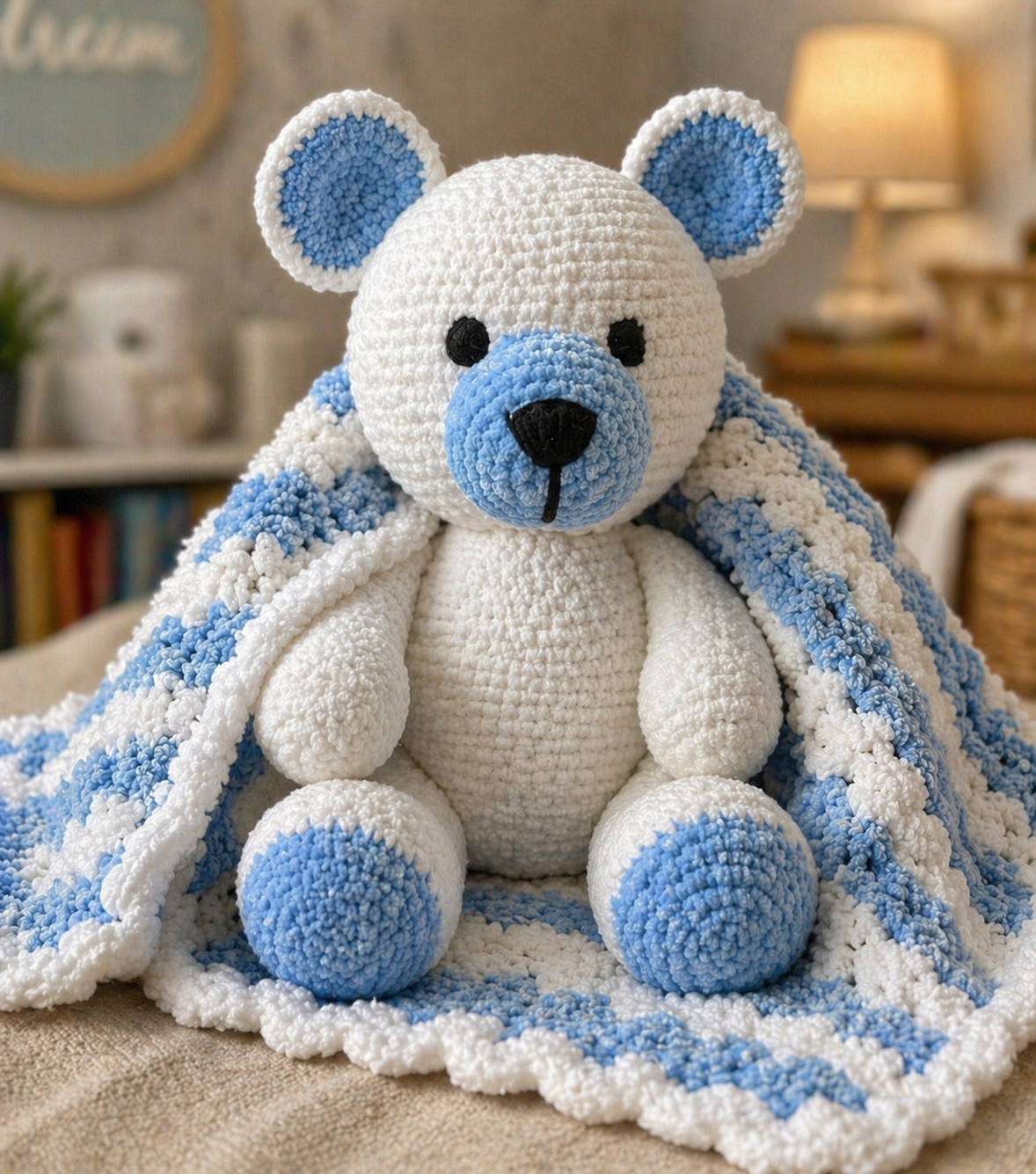 Extra soft crochet blanket and bear
