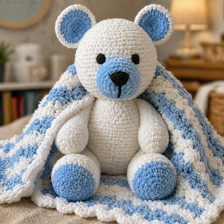 Extra soft crochet blanket and bear