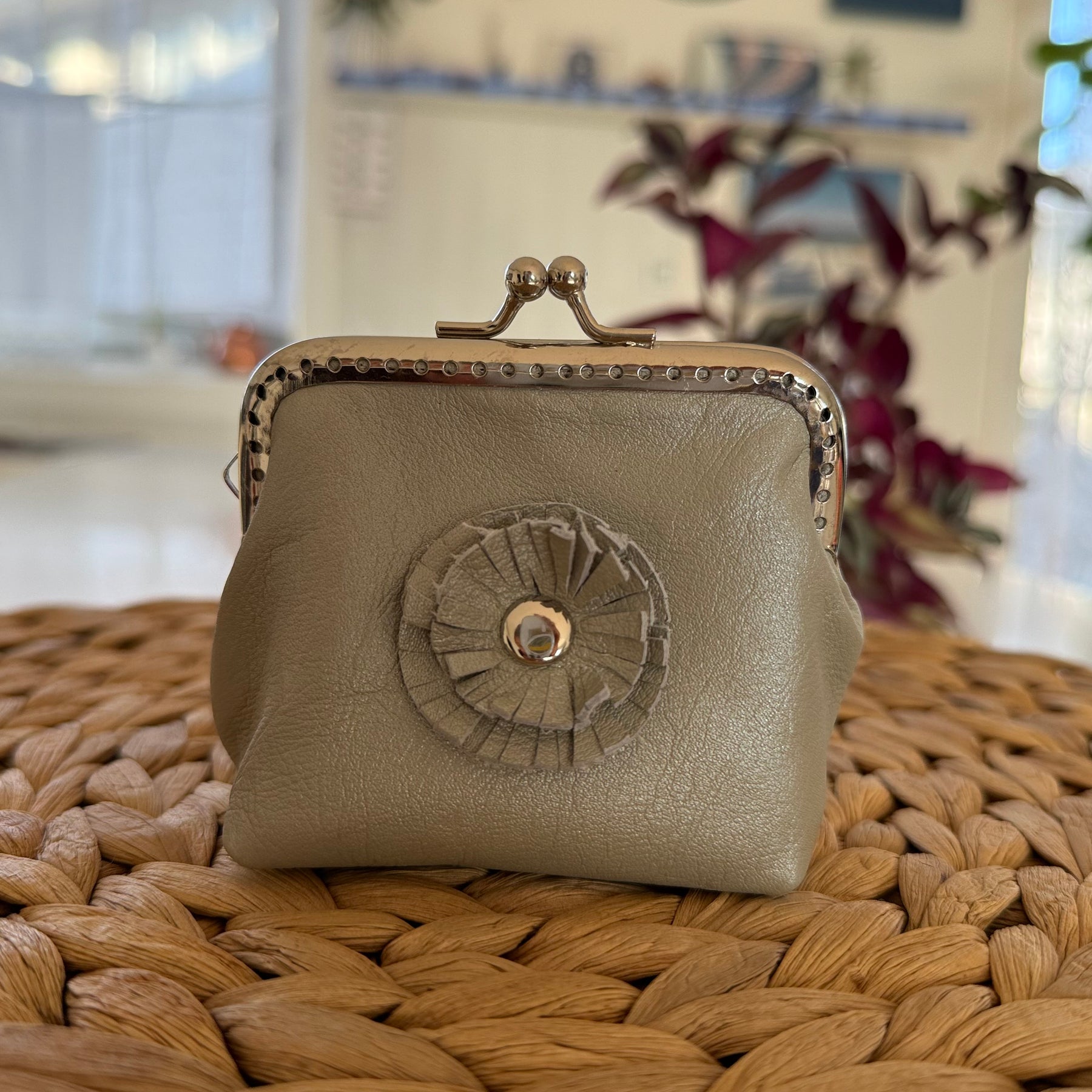 Coin purse with flower accent