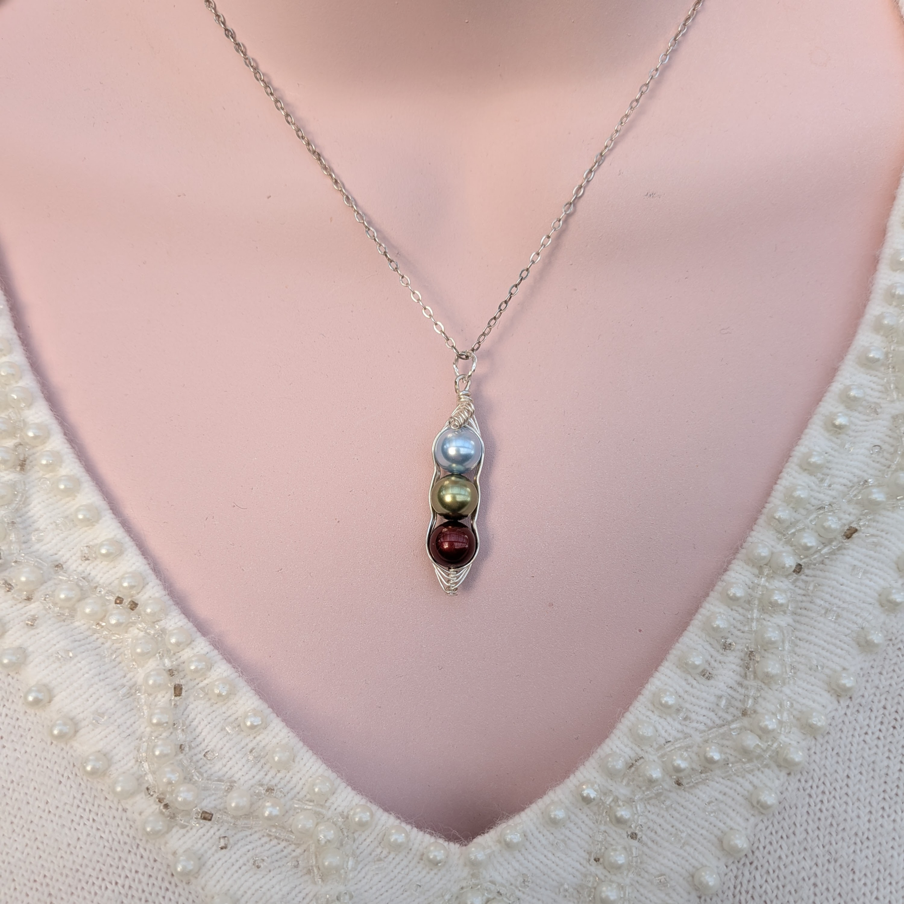 Three Peas In A Pod Personalized Birthstone Necklace Fitted Style