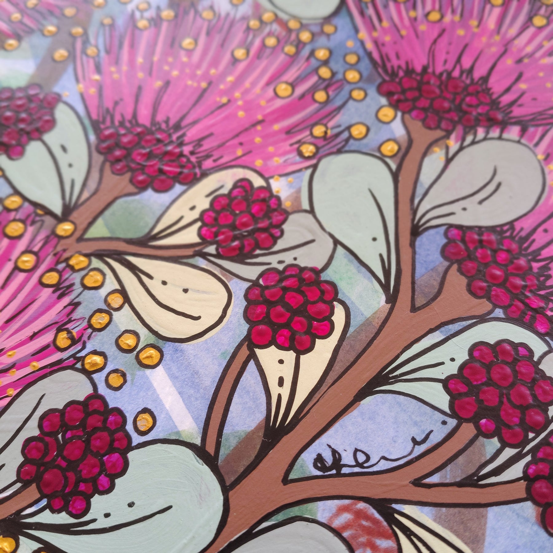 A4 Origianl Art - "Pink Powder Puffs" - Series #1 - Abstract Art