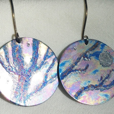 Titanium Disc Earrings Engraved Design- Winter Night