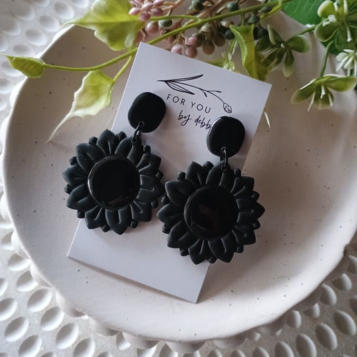 Blackened sunflower statement earrings