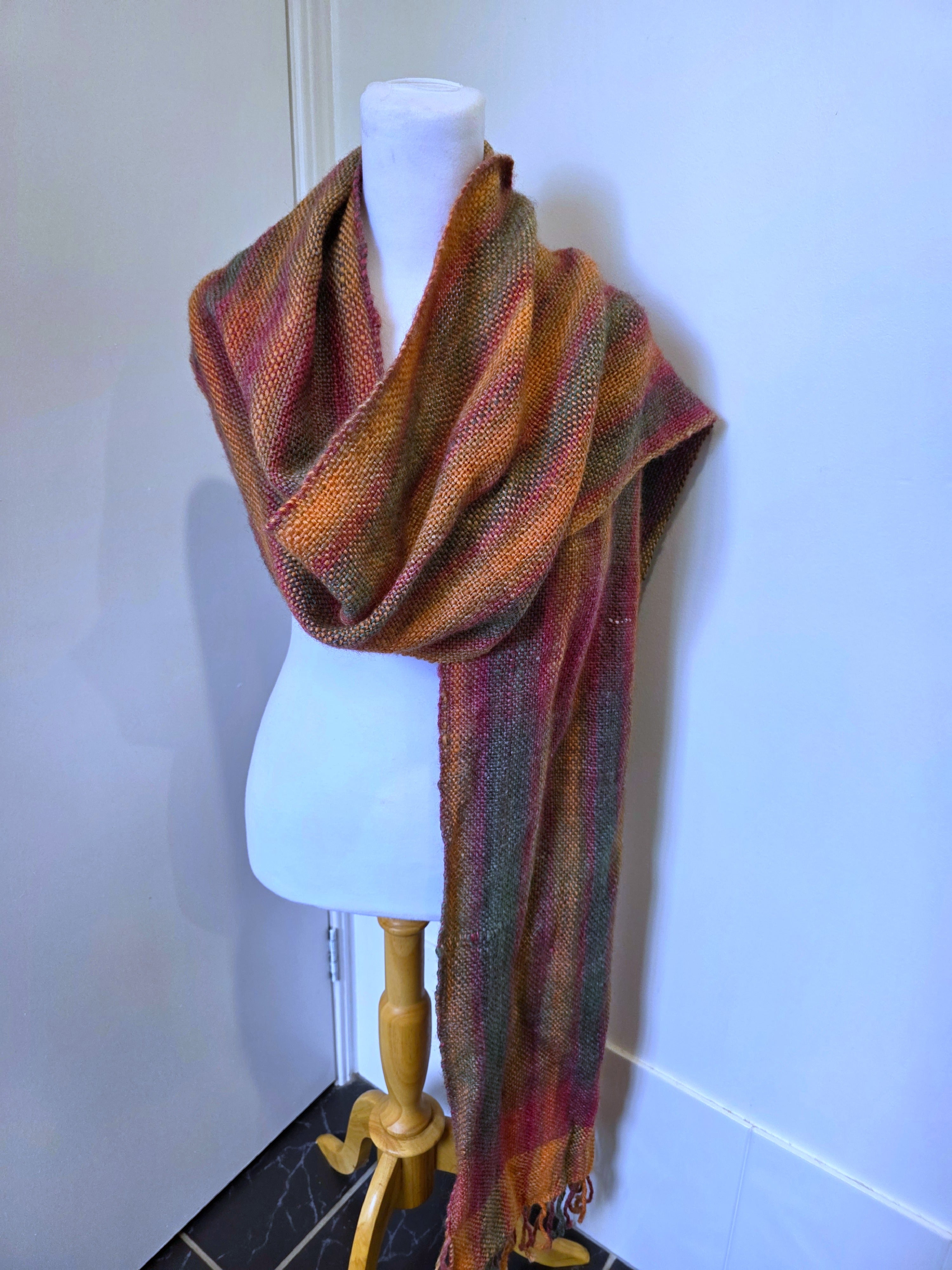 100% wool Handwoven Rainbow Scarf