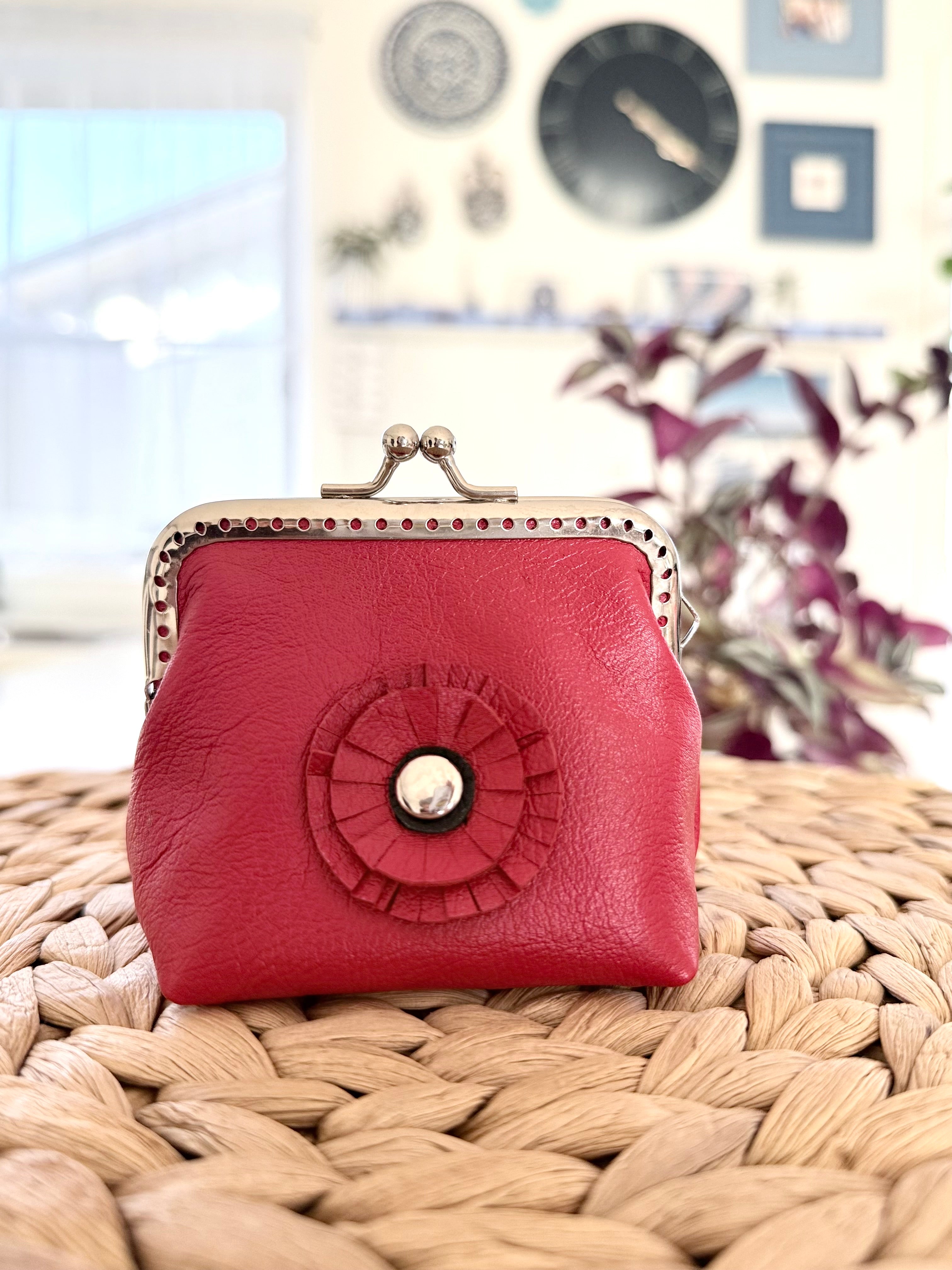 Coin purse with rosette flower accent