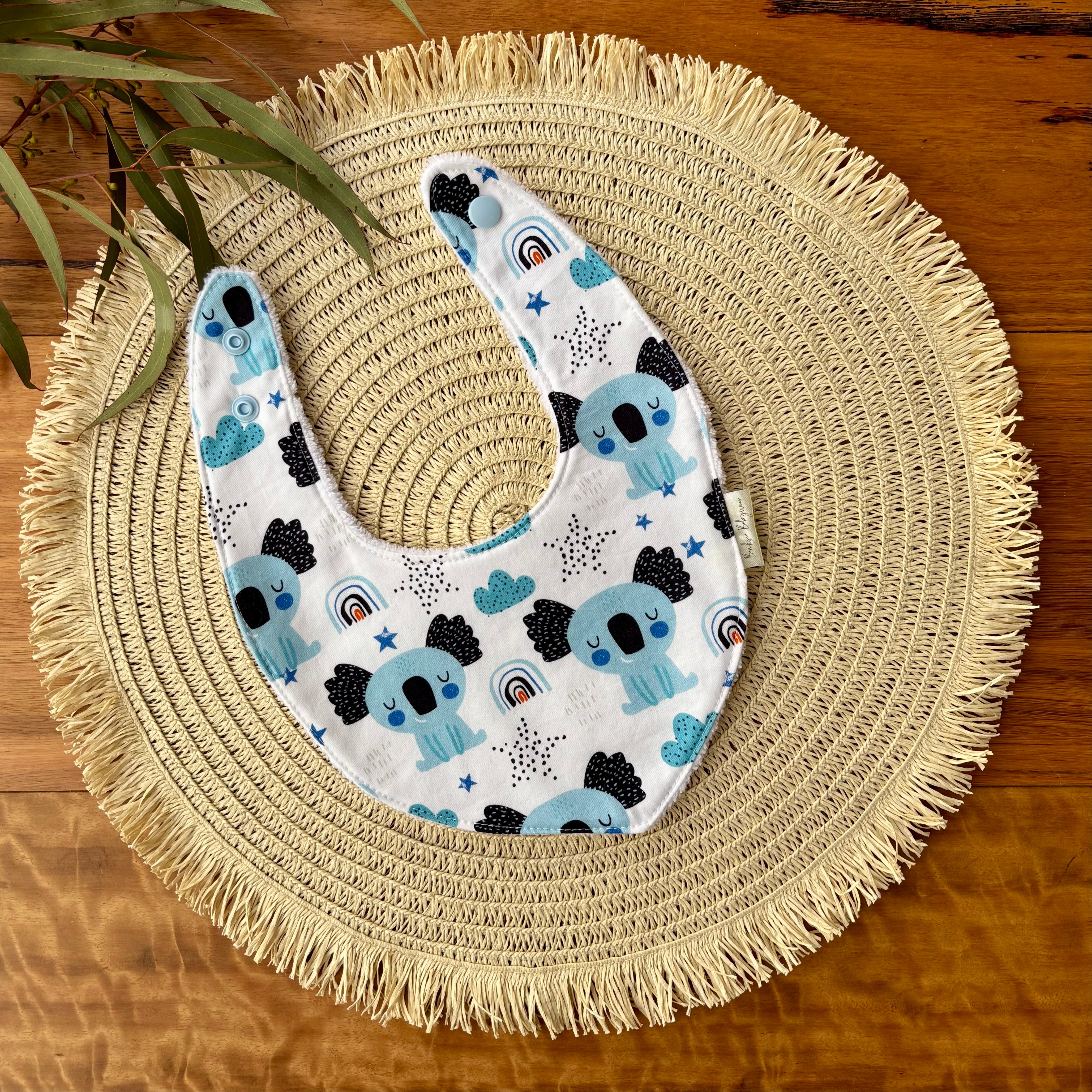 Baby Bib and Burp Cloth Set | Blue Koalas | Ready to Ship