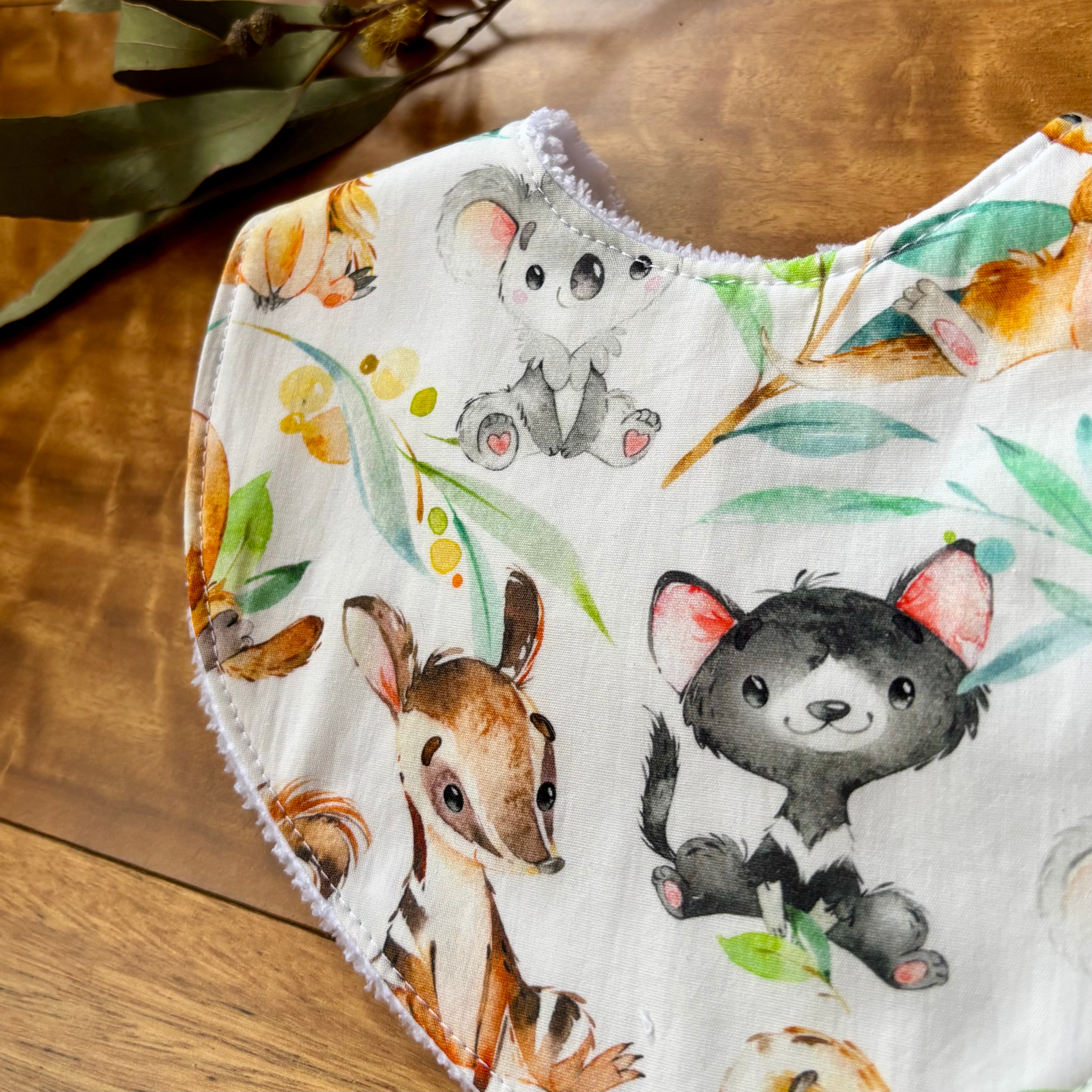 Baby Bib and Burp Cloth Set | Happy Aussie Animals | Made to Order