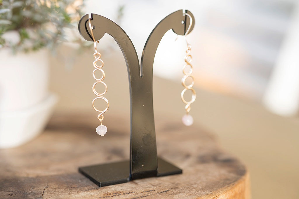 Natural Rose Quartz Gemstone Gold Earrings | Crystal Jewellery