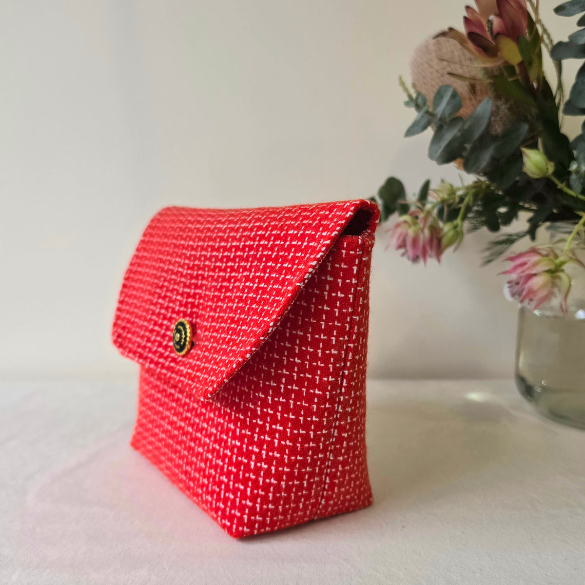 Red Tweed Vintage-Style Clutch | Upcycled Pre-Loved Fabric