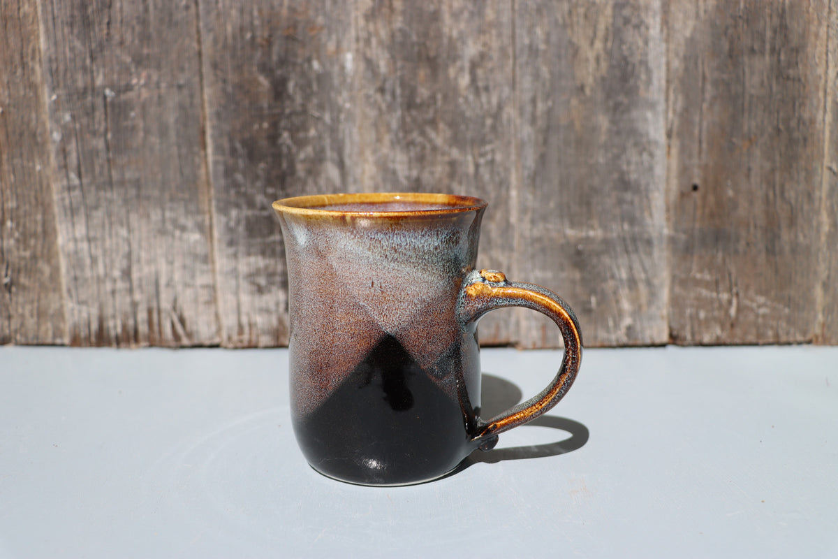 Large hand made mugs in speckled brown and white
