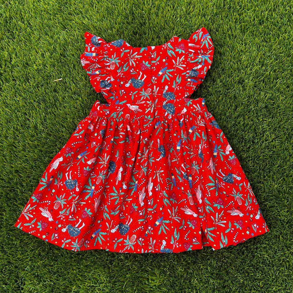 Handmade Christmas dress | Aussie Birds | Red | size 2