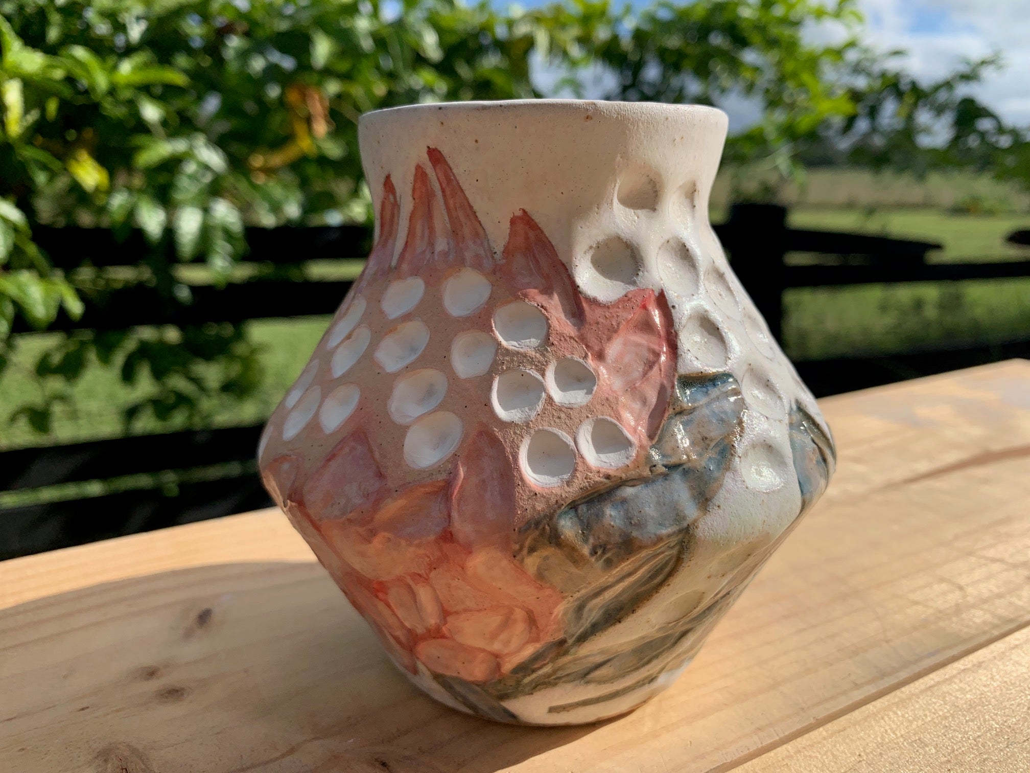 Protea Bloom Dotty Pop Vase - Hand carved and painted