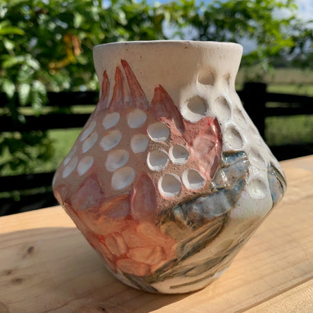 Protea Bloom Dotty Pop Vase - Hand carved and painted