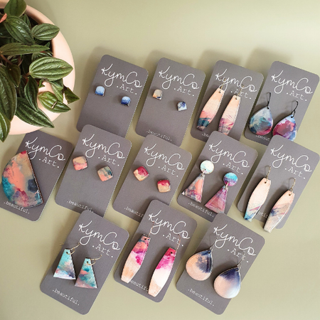 The Bubblegum Sky Collection | Resin art jewellery | Studs & large dangle earrings | Brooch
