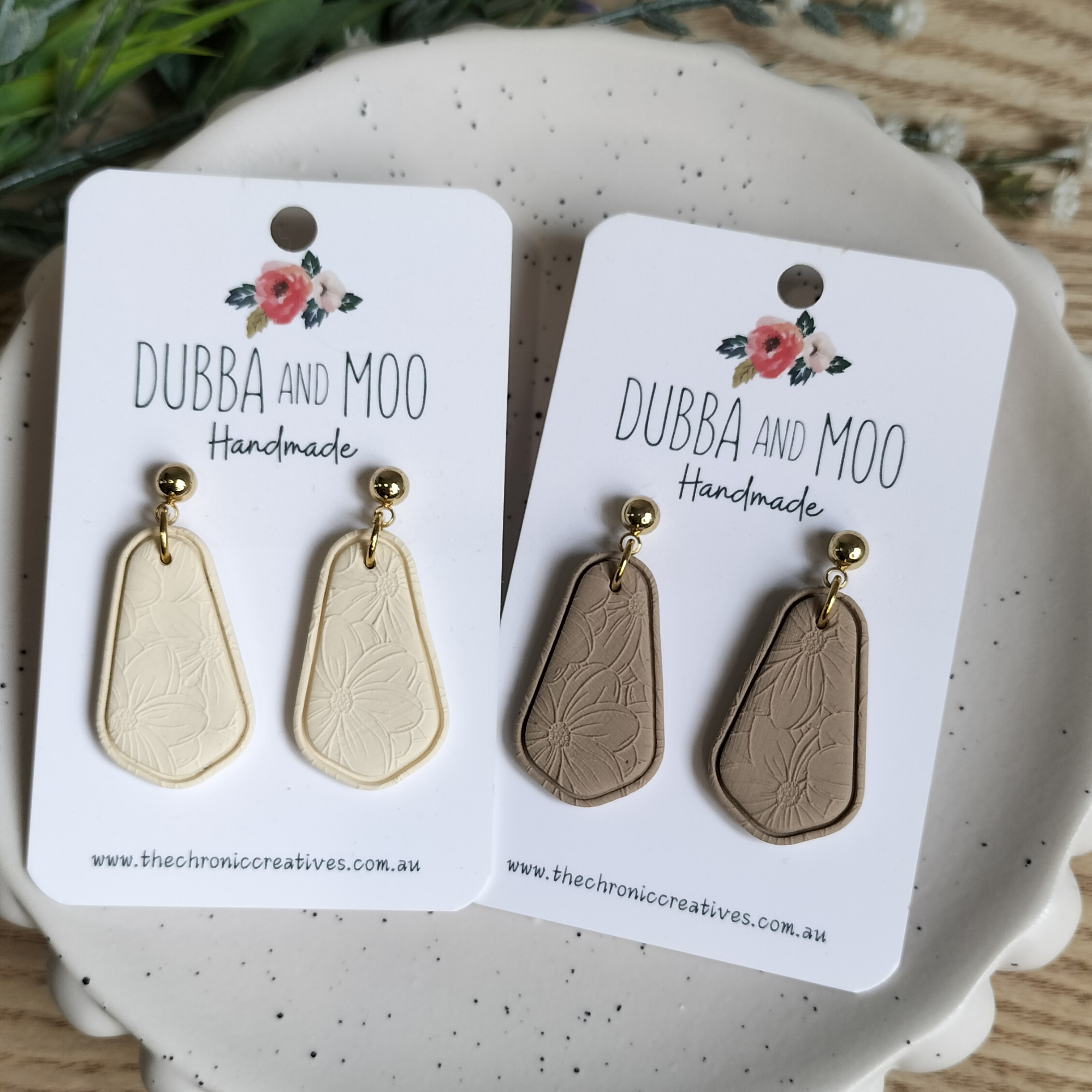 Rounded Tapered Floral Polymer Clay Dangle Earrings - Assorted Styles