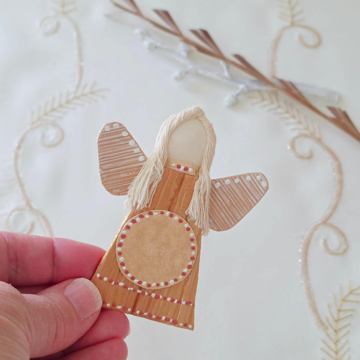 Hello - Palm Angel, Ornament Sympathy Gift, English rose and white dots