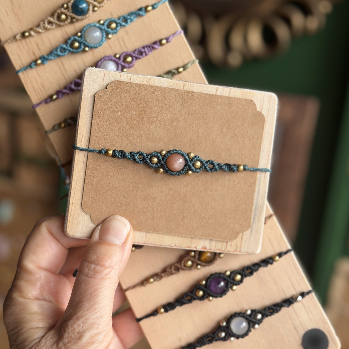 Micro Macrame Boho Bracelet with focal gemstone bead