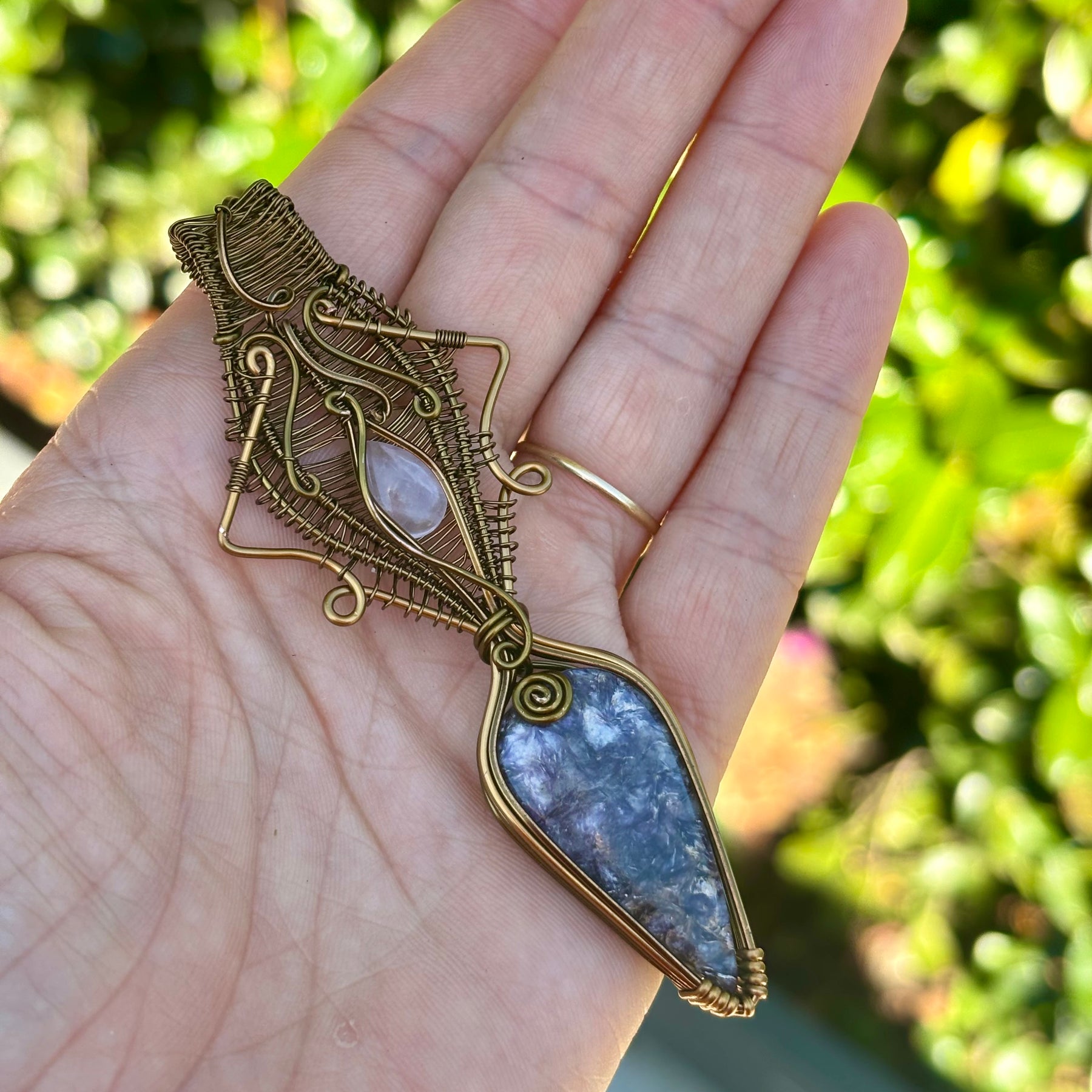 Rose Quartz Lepidolite Crystal pendant copper wire wrap