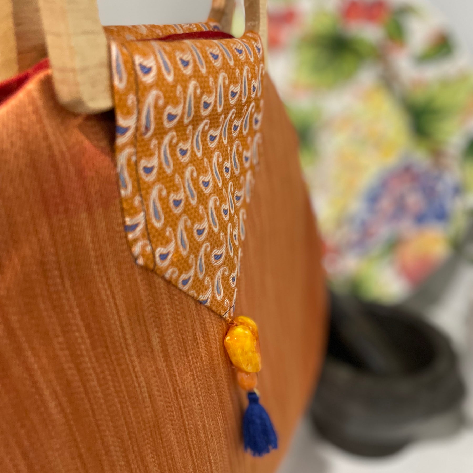 Bright Orange Upcycled Wooden‑Handle Bag