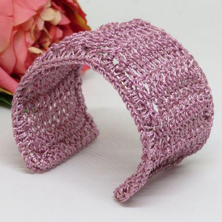 Dusty Pink Bespoke Handmade Crochet Shimmer Thread Cuff Bracelet