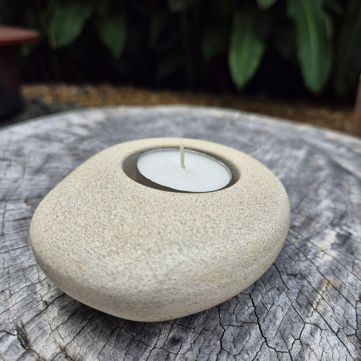 Large eco-stone pebble shaped tealight candle holder