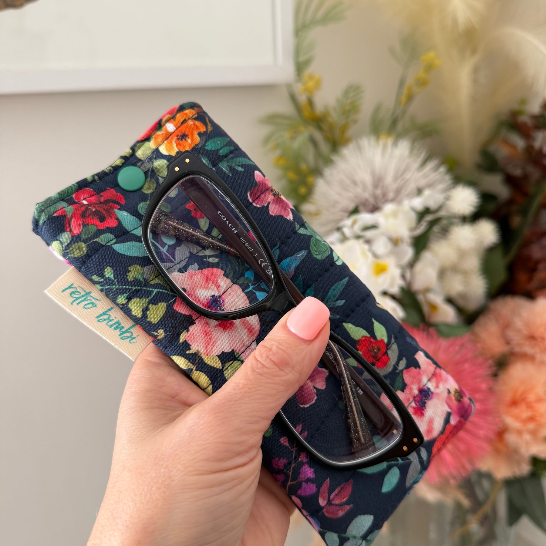 Quilted Glasses Case - Navy Floral