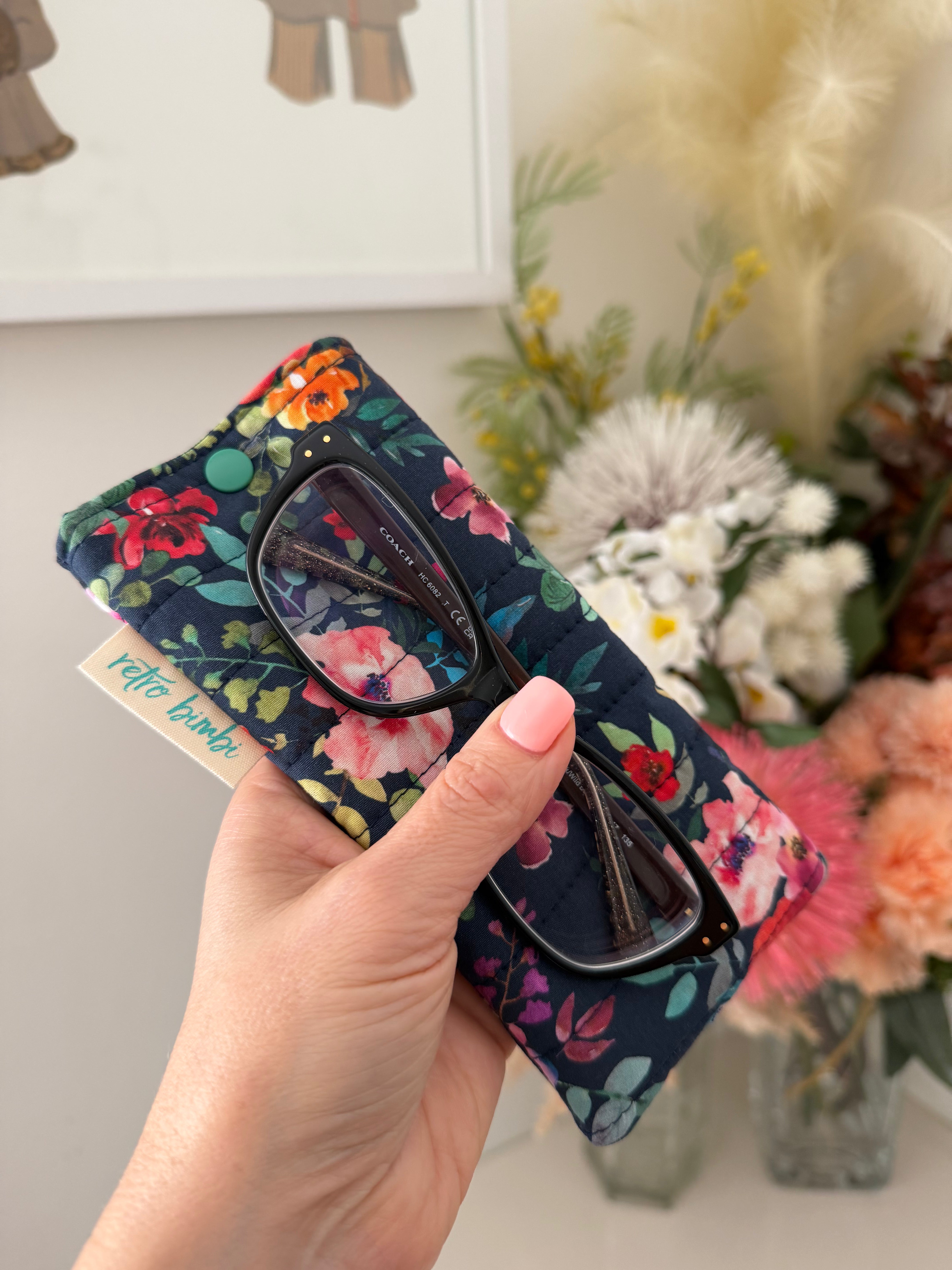 Quilted Glasses Case - Navy Floral