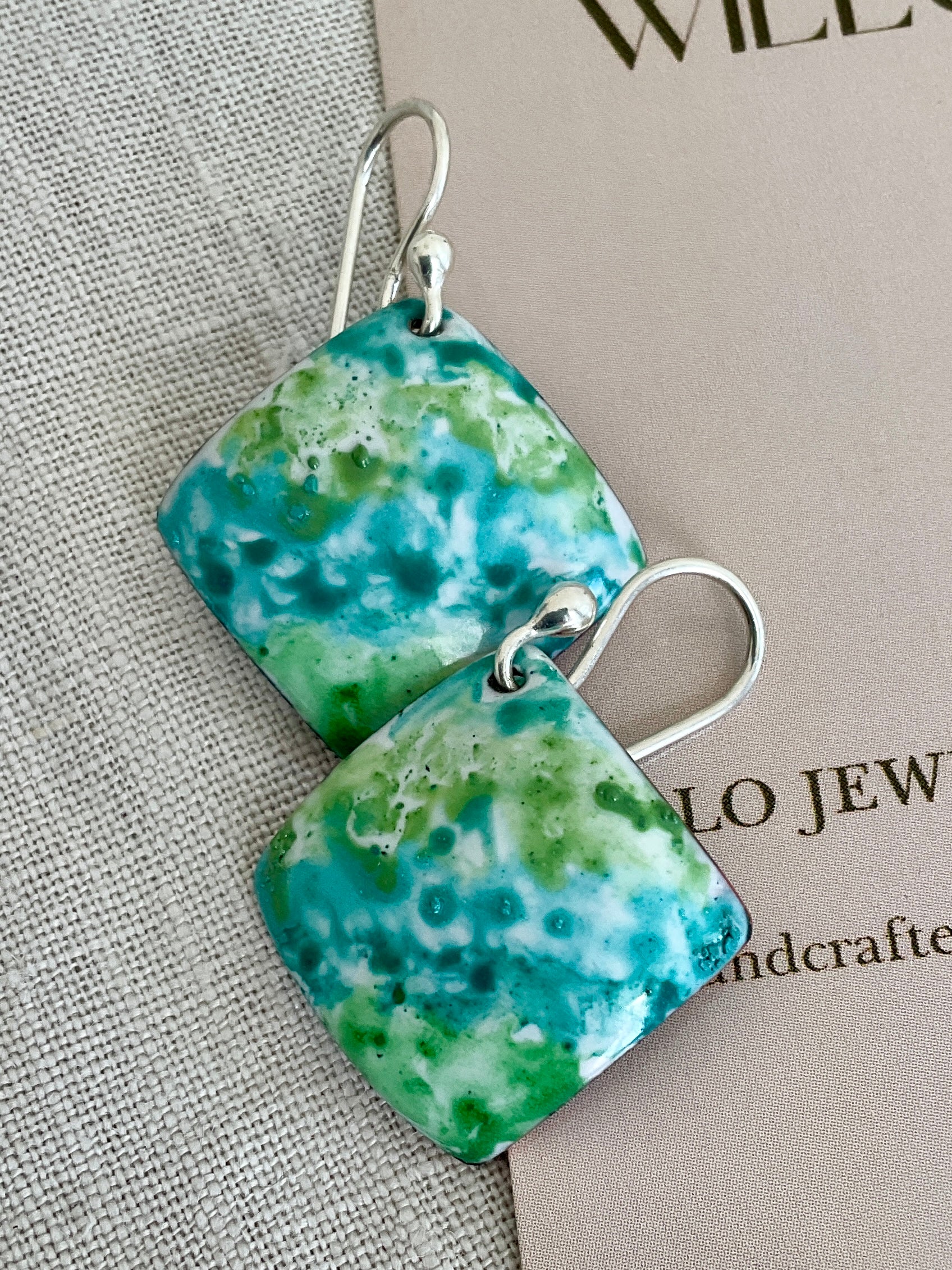 Blue Green Bliss. Enamel earrings. Handmade