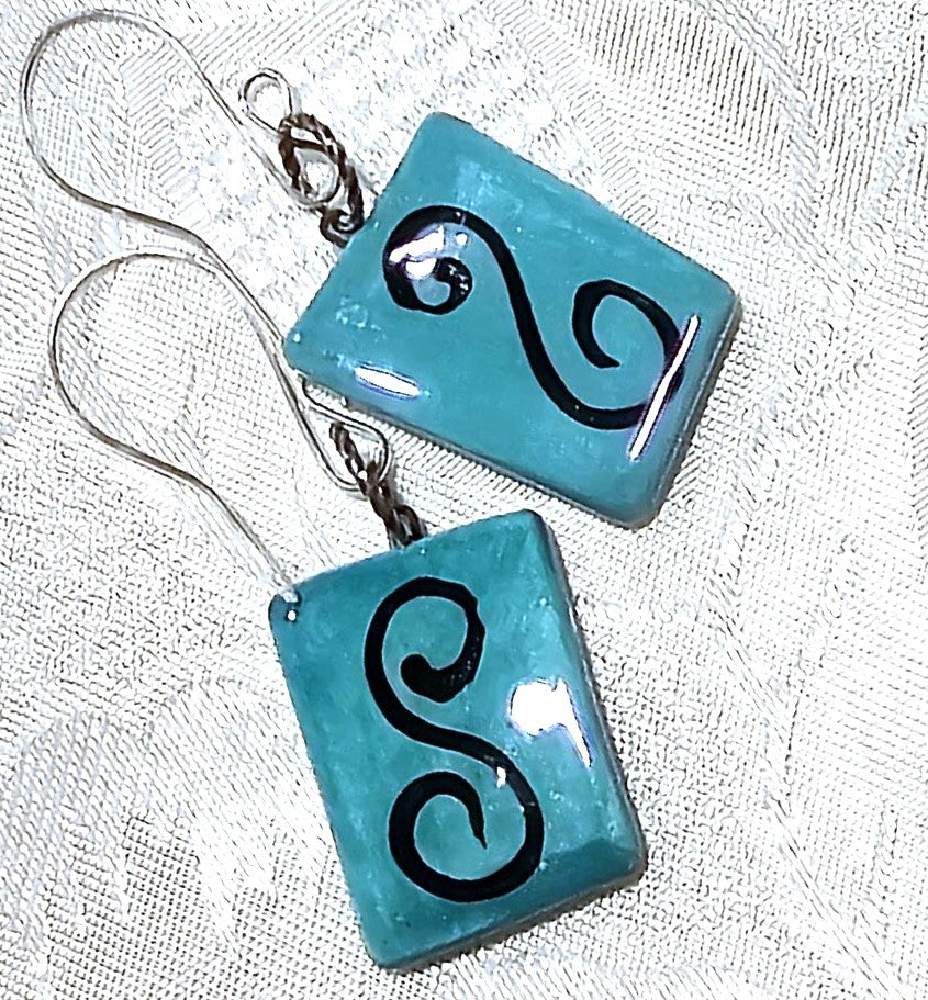 Blue Handmade Ceramic Squiggle Earrings  FREE POST