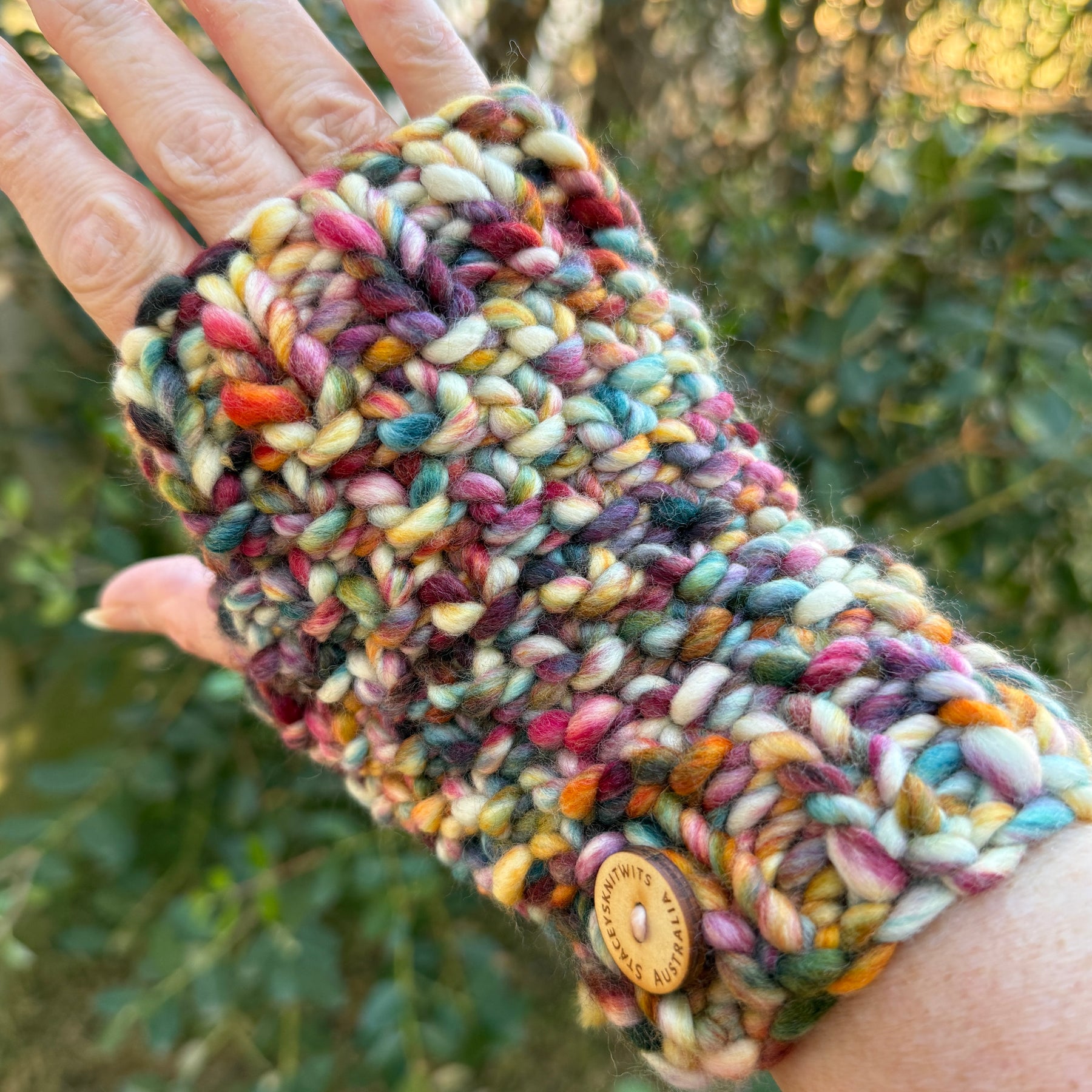 Handwarmers, Knitted Rainbow Fingerless Gloves, Merino Gloves