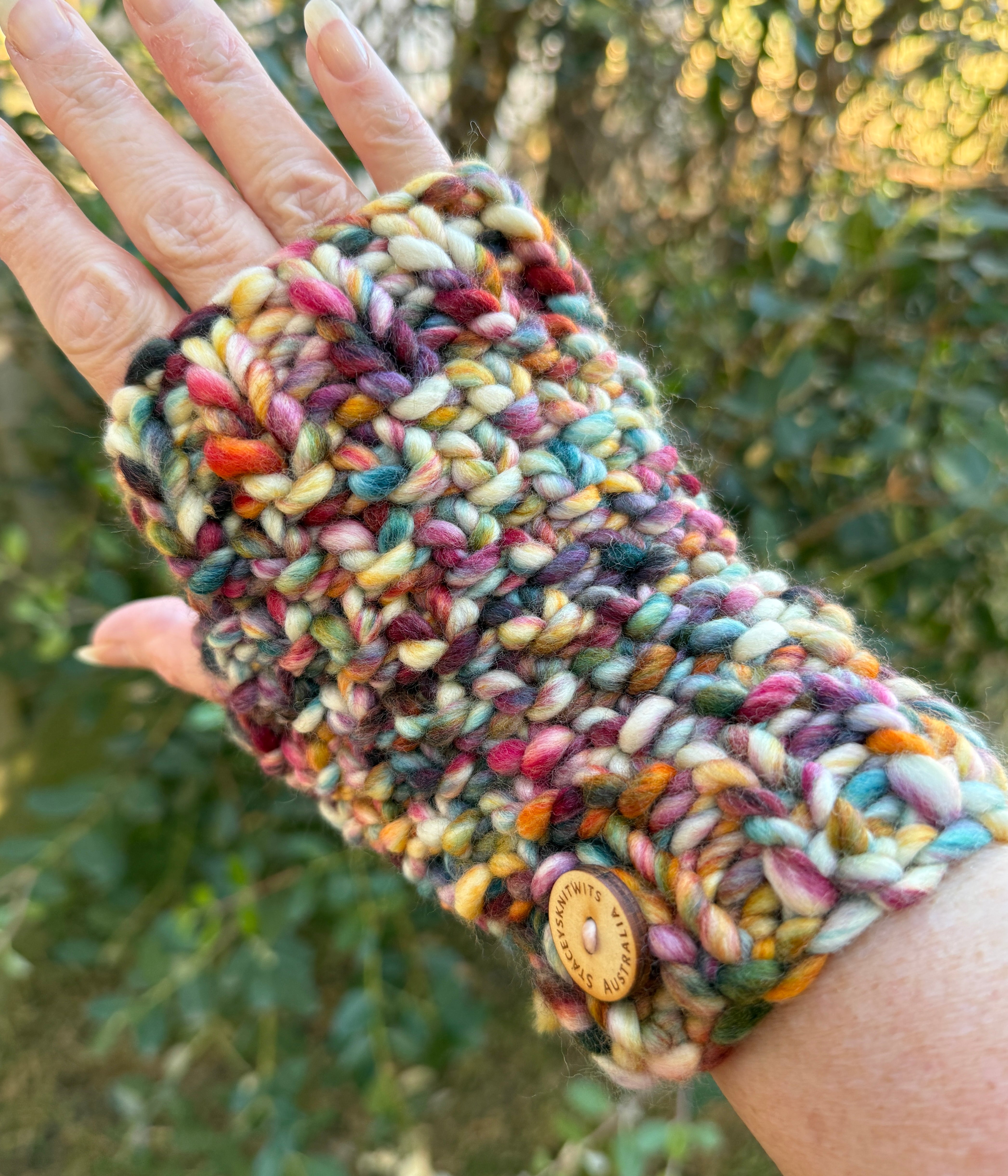 Handwarmers, Knitted Rainbow Fingerless Gloves, Merino Gloves