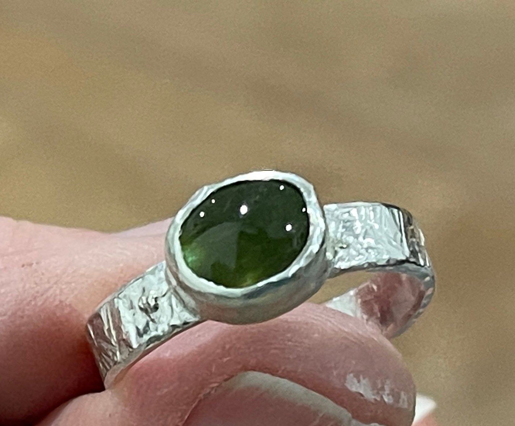 Green sapphire cab green in Stirling Silver