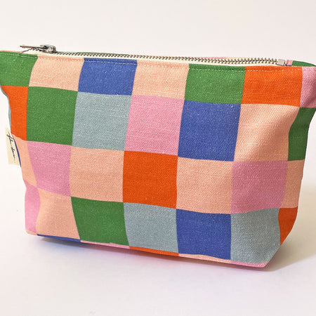 Make-up, Travel, Clutch, Handmade Fabric Zip Purse - Picnic (Pink)