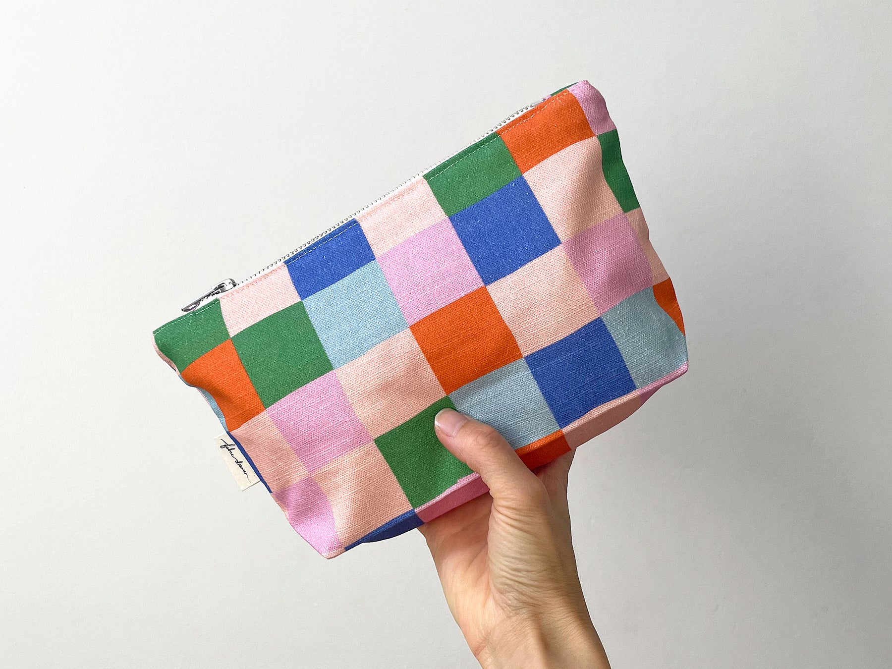 Make-up, Travel, Clutch, Handmade Fabric Zip Purse - Picnic (Pink)