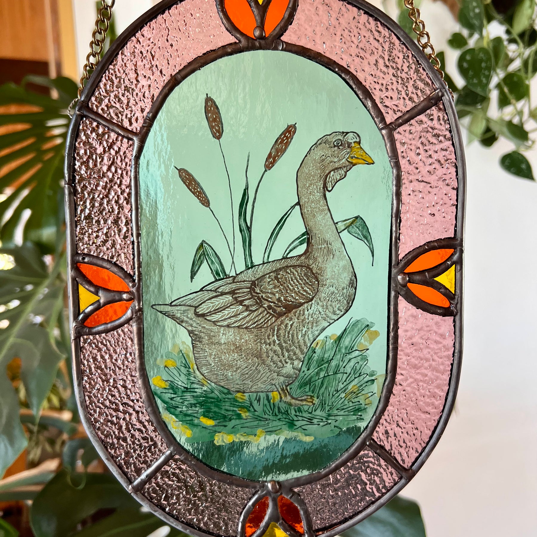 Goose stained glass panel