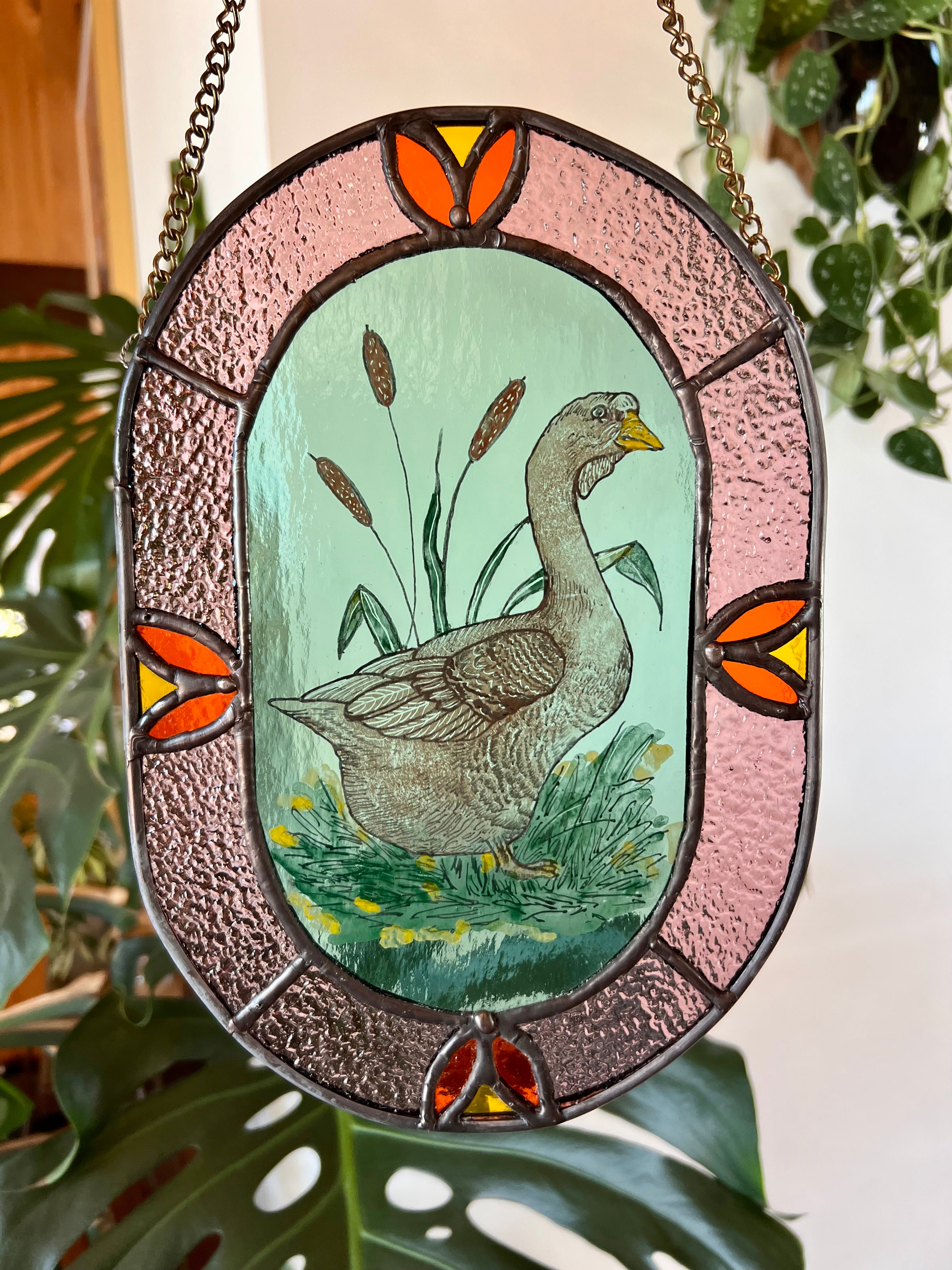 Goose stained glass panel