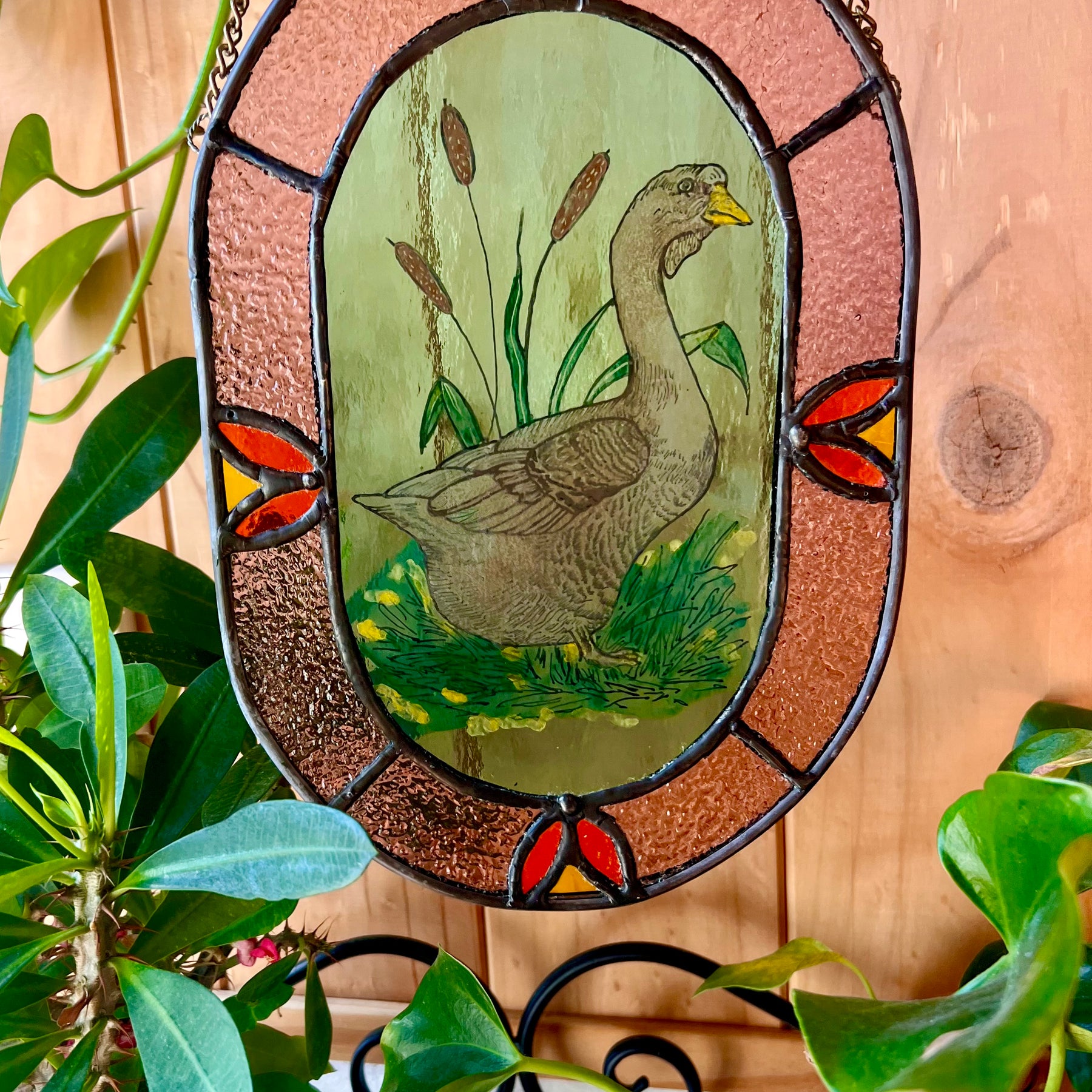 Goose stained glass panel