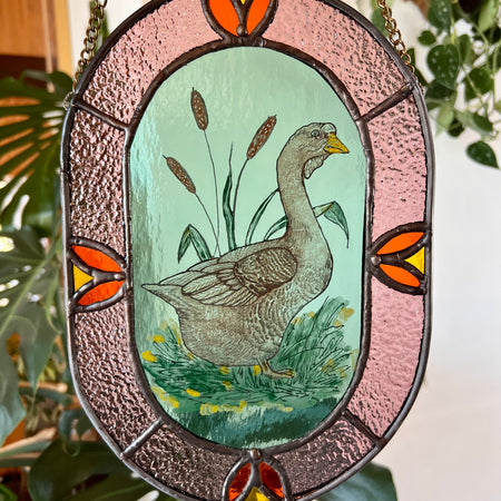 Goose stained glass panel